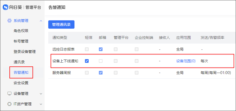 向日葵远程控制软件设备上下线提醒功能