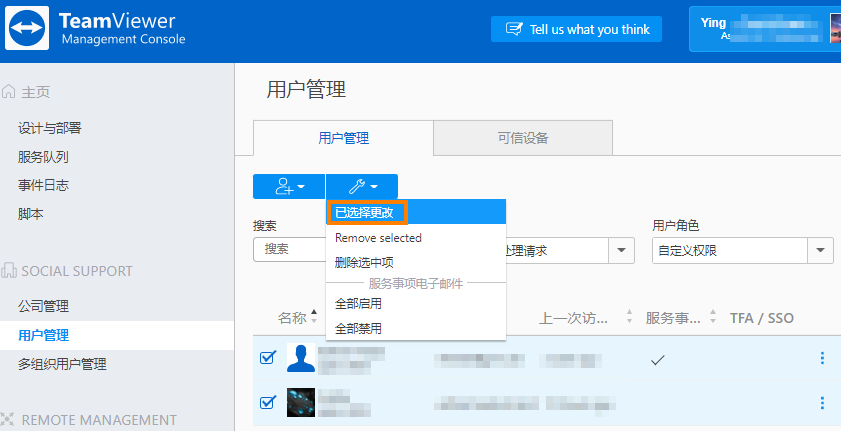 TeamViewer批量用户更改