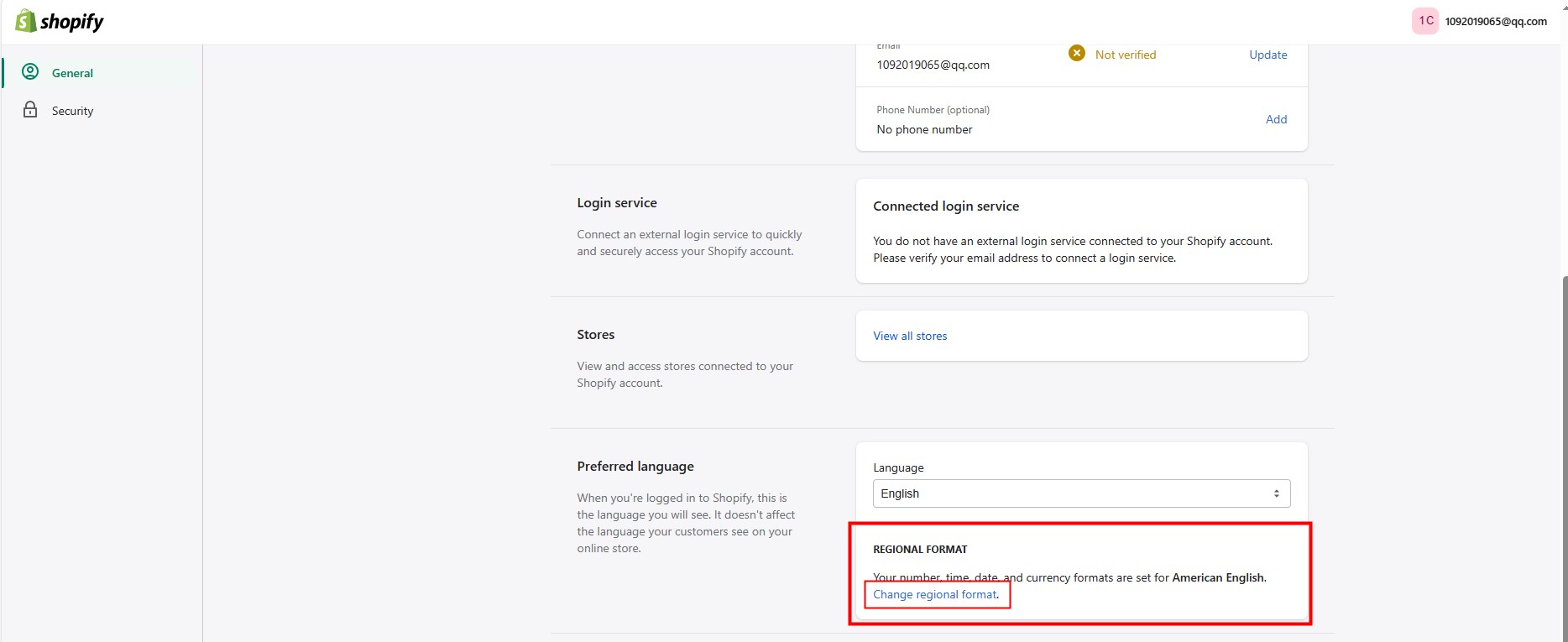 Shopify更改账户区域