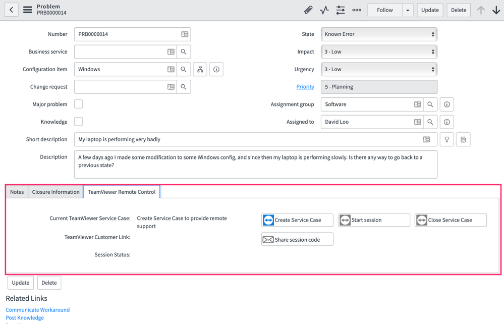 TeamViewer ServiceNow