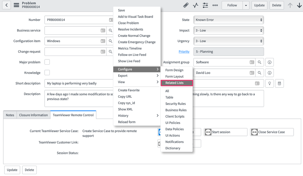 TeamViewer ServiceNow