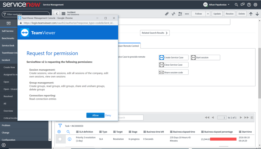 TeamViewer ServiceNow
