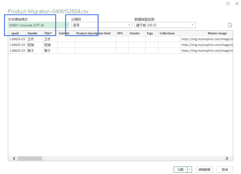 SHOPLINE商品表格乱码