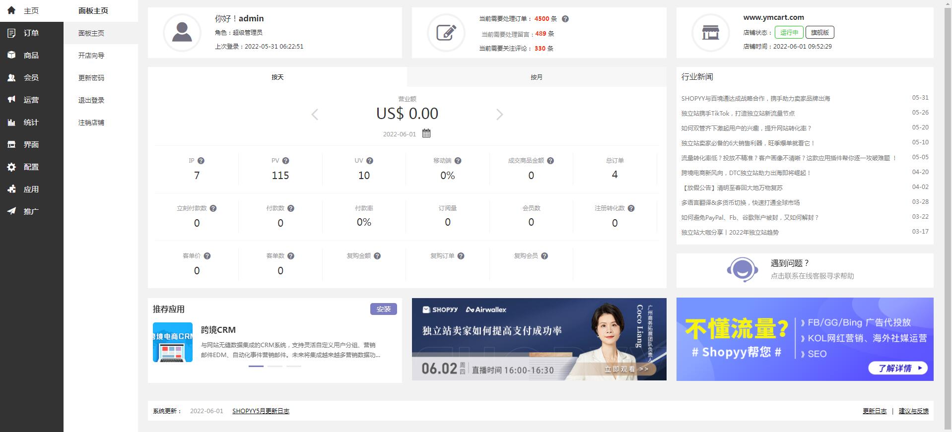Shopyy后台首页