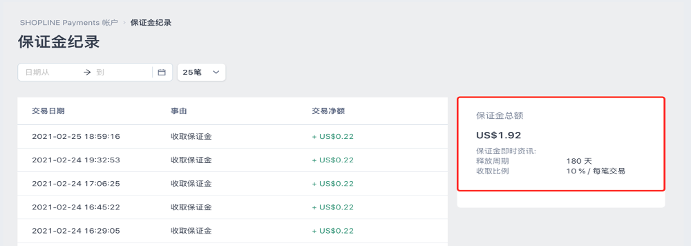 SHOPLINE Payments界面小分页说明