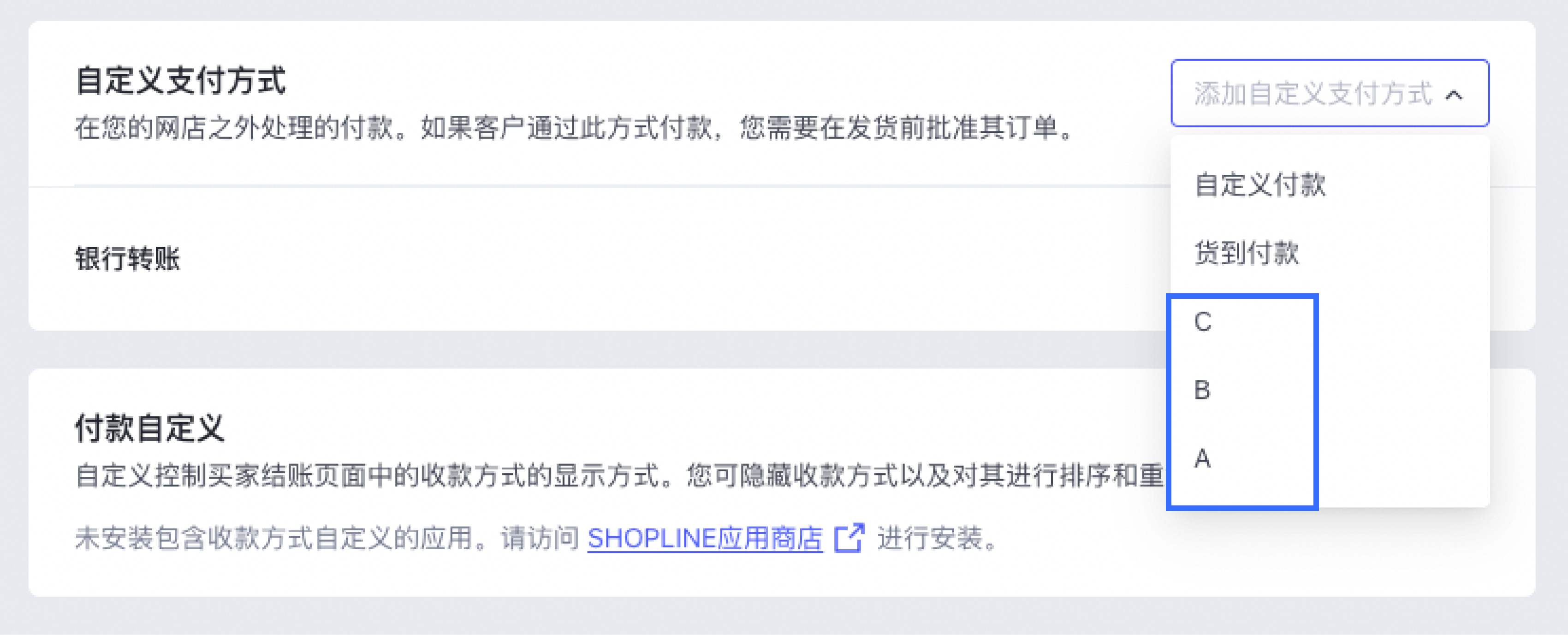 SHOPLINE自定义支付方式