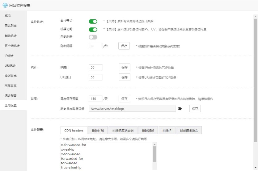 宝塔面板网站监控报表