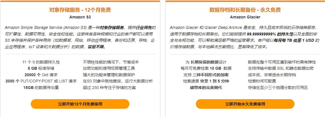 亚马逊云科技100+热门云服务免费试用