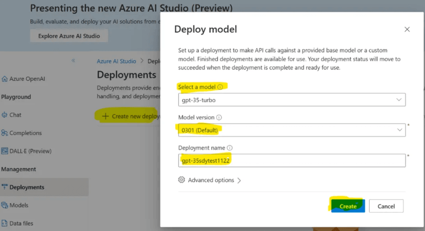 在Azure中创建Azure OpenAI实例