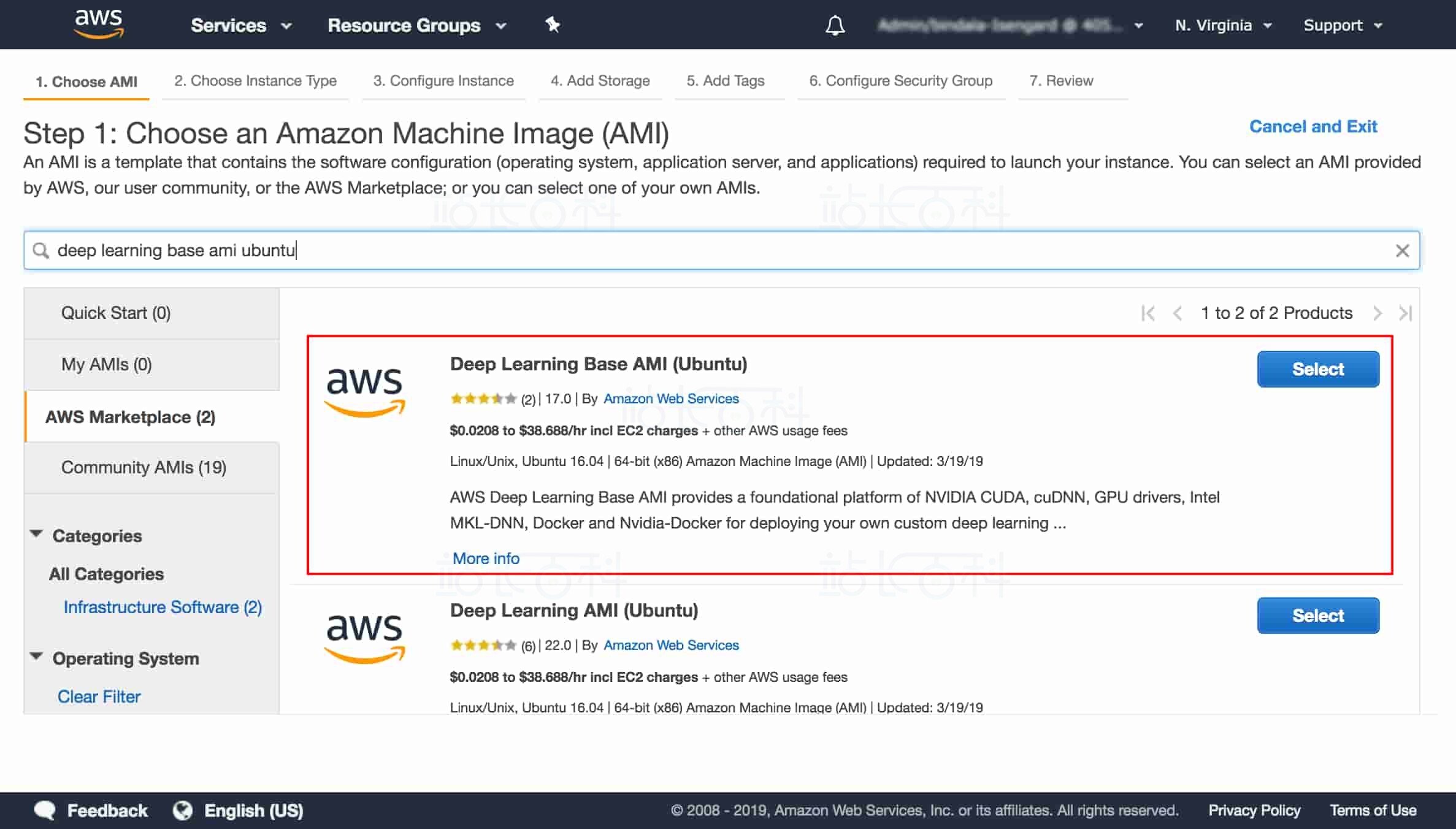 启动AWS Deep Learning Base AMI实例