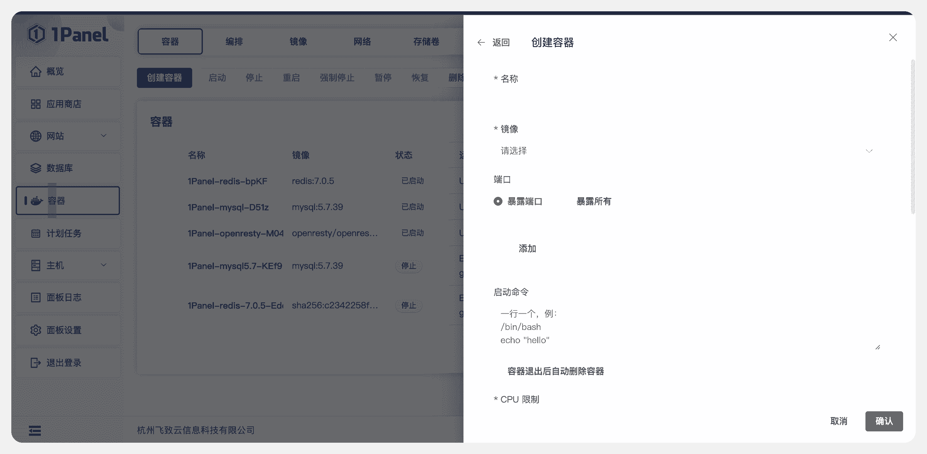 添加1Panel面板容器