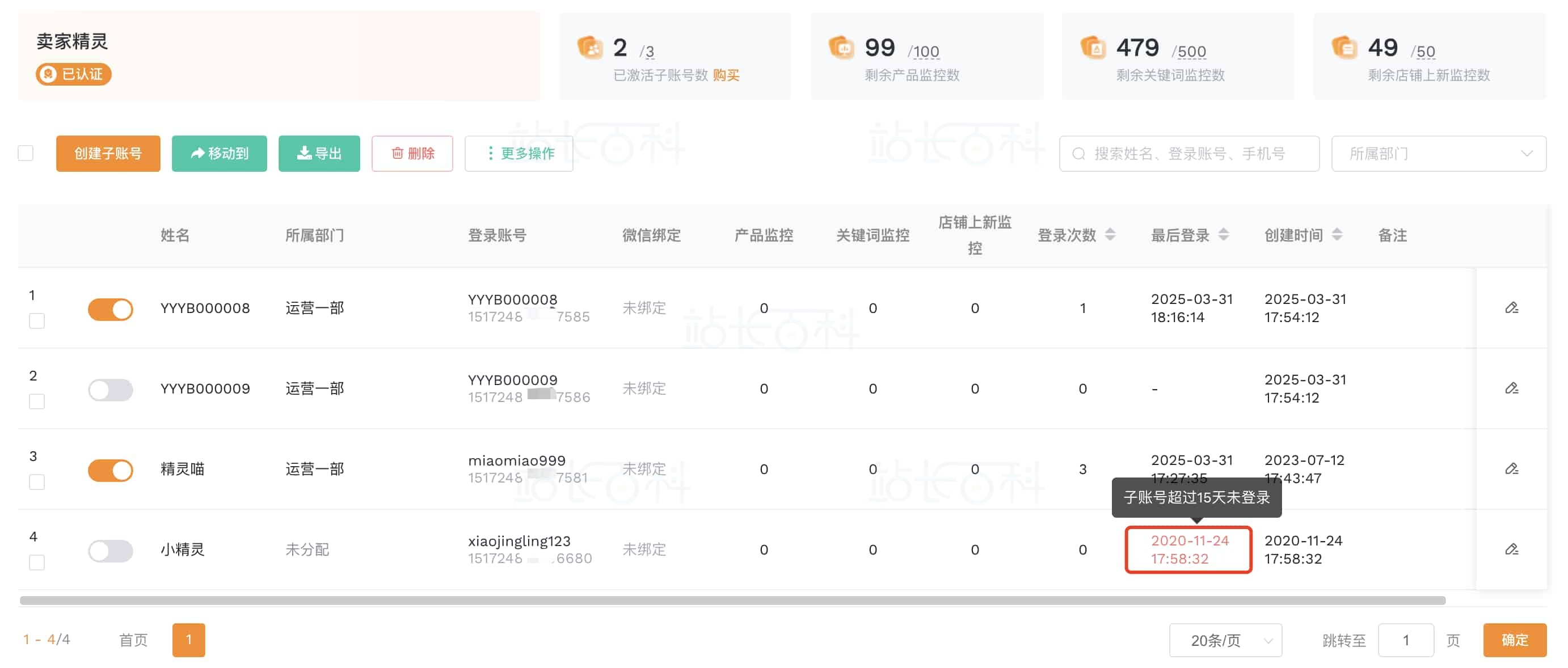 卖家精灵子账号