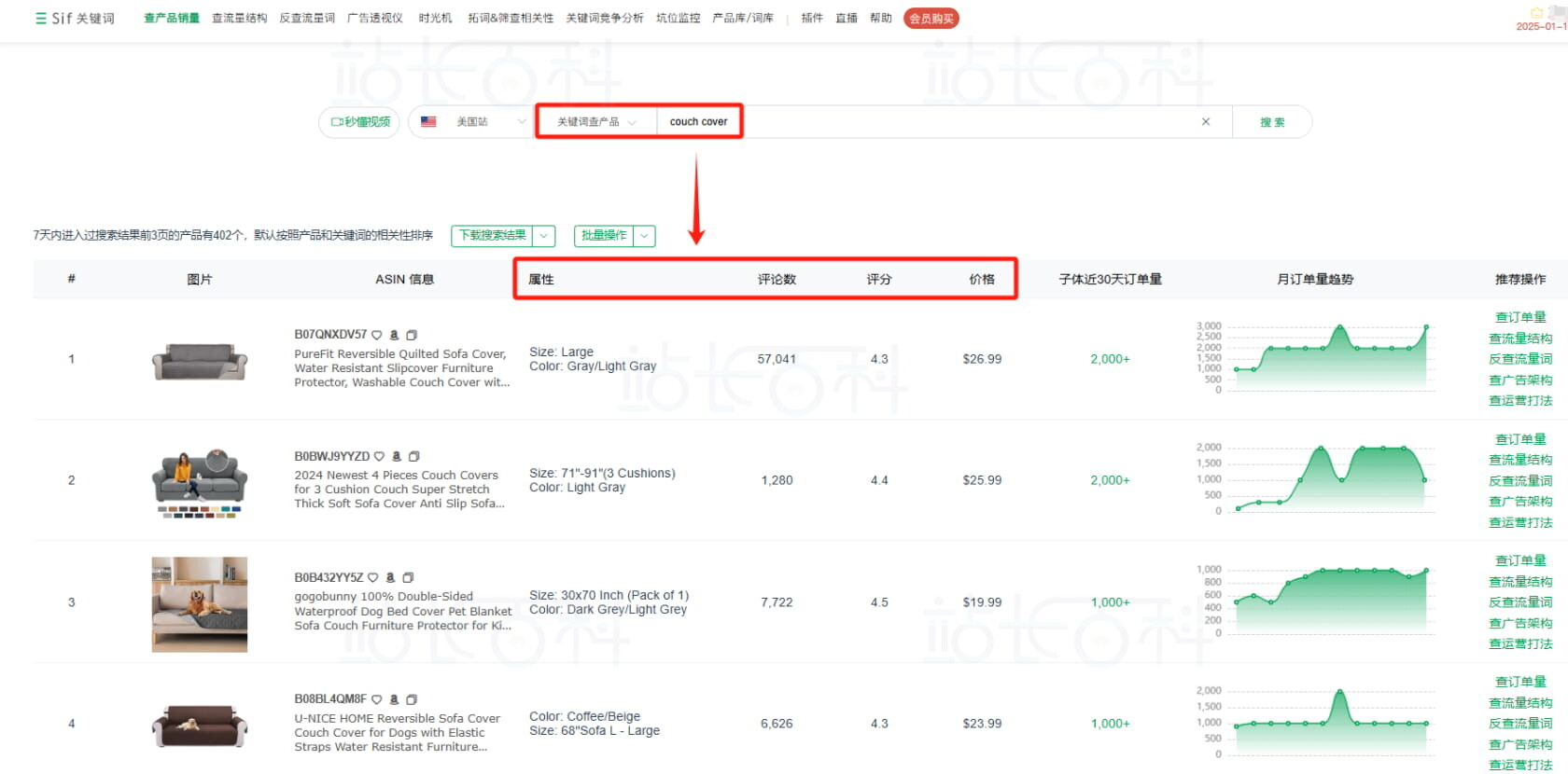 Sif关键词查产品销量
