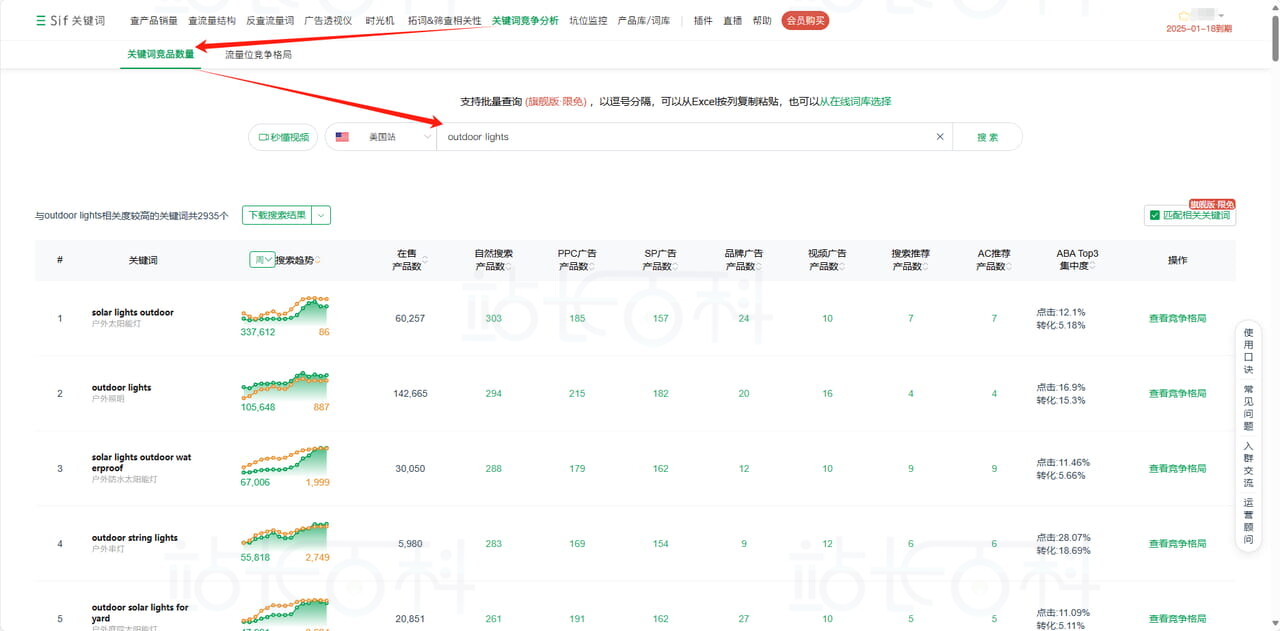 Sif关键词选词——关键词竞品数量
