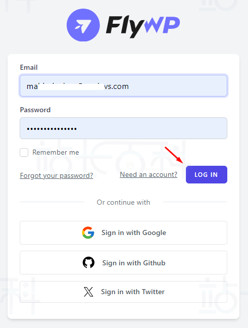 登录FlyWP账号